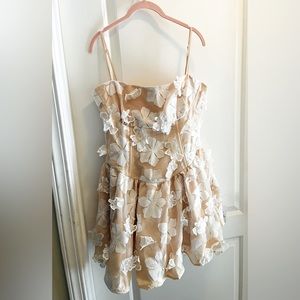 ASOS LUXE strappy mini dress with floral applique in white-Size 10
